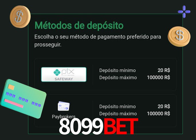 O cassino 8099Bet oferece uma grande variedade de métodos de pagamento